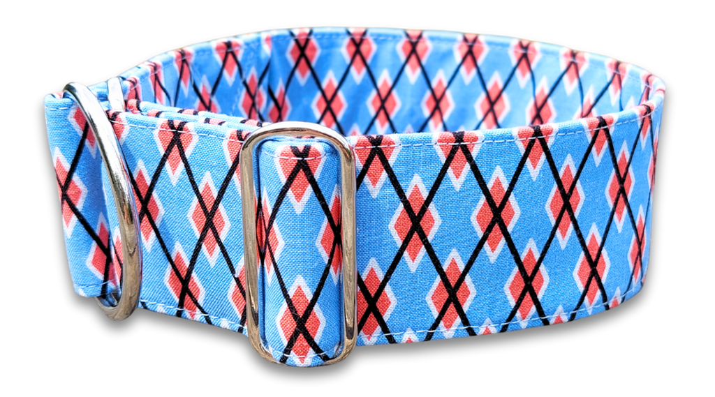 Buckle Down Hundehalsband Argyle – Schwarz/Grau/Rot, Größe L (38–66 Cm)